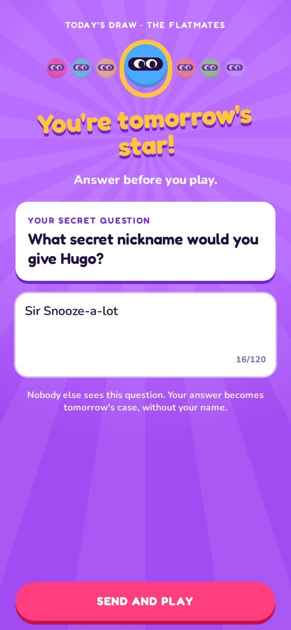 Draw screen: the star's secret question