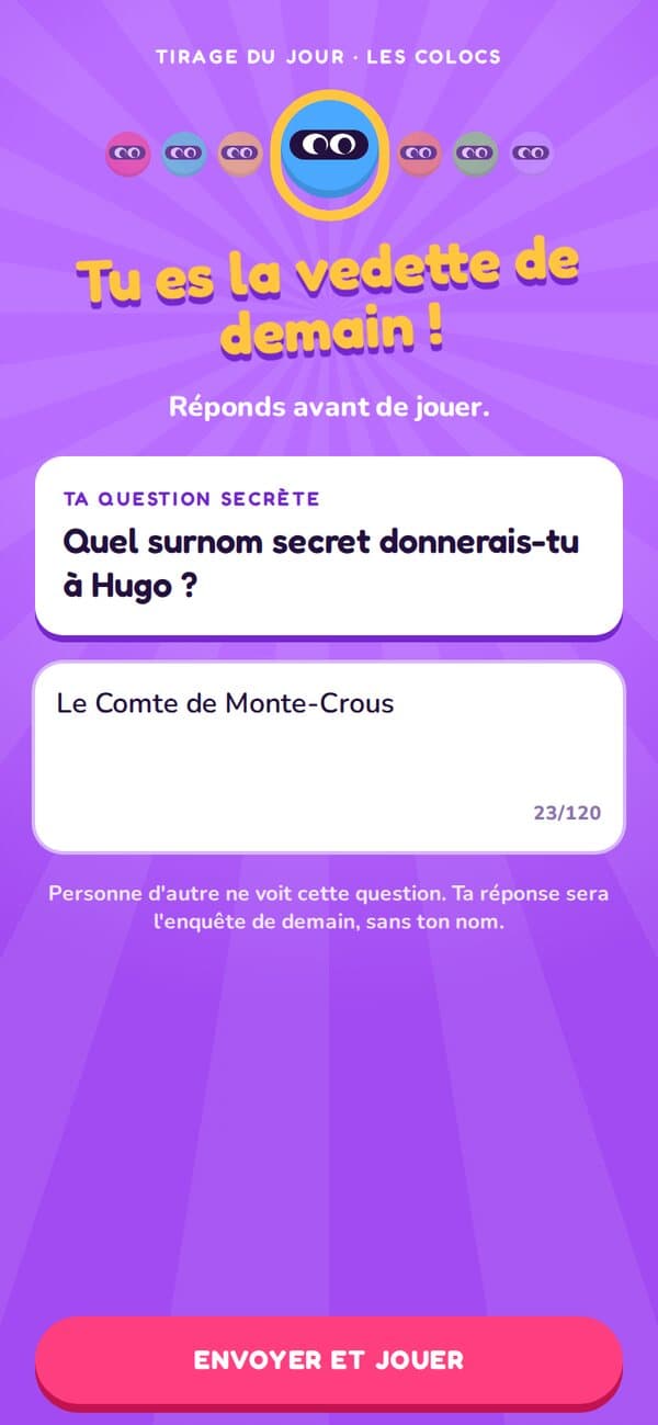 Écran du tirage : la question secrète de la vedette