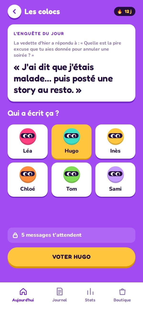 Écran du vote : la réponse anonyme et les suspects